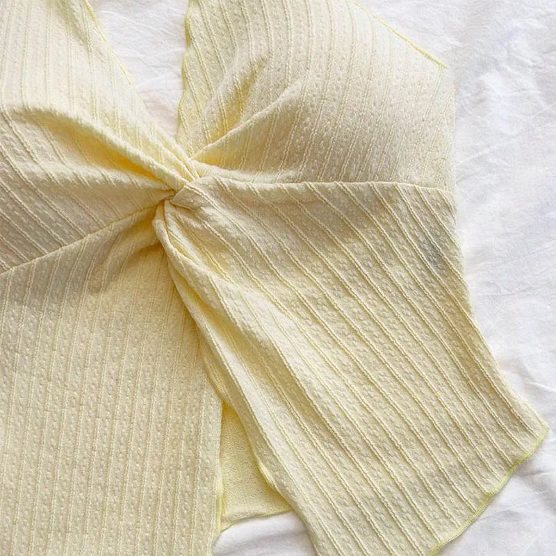 Yellow V-neck Halter Neck Top for Women Summer Y2K Clothes Sexy Sleeveless Backless Crop Top Streetwear