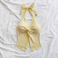Yellow V-neck Halter Neck Top for Women Summer Y2K Clothes Sexy Sleeveless Backless Crop Top Streetwear